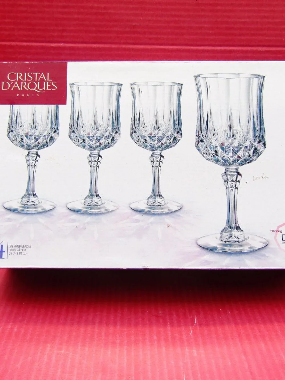 CRYSTAL 4 FRENCH GLASS GOBLETS WINE WATER STEMMED 8 1/4 oz D'ARQUES-DURAND